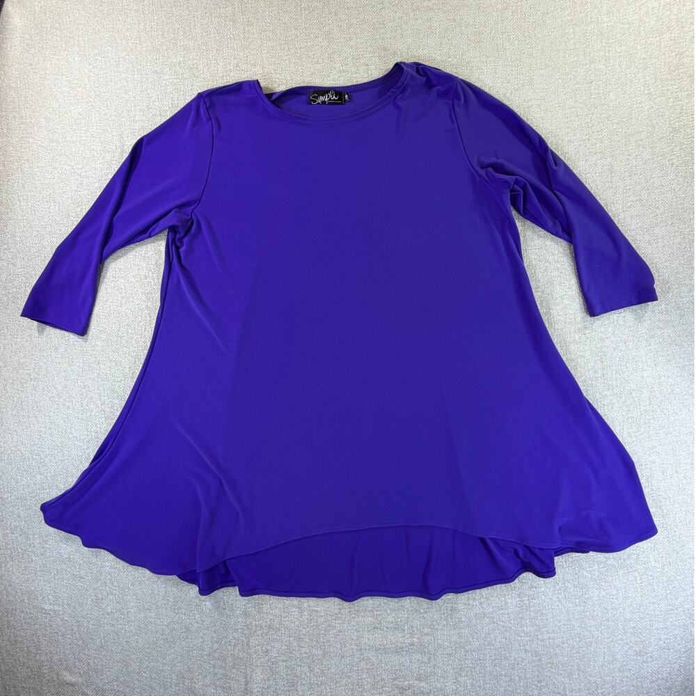 Sympli Women's 16 Purple Slinky 3/4 Sleeve Pullover Top Lagenlook Tunic Casual